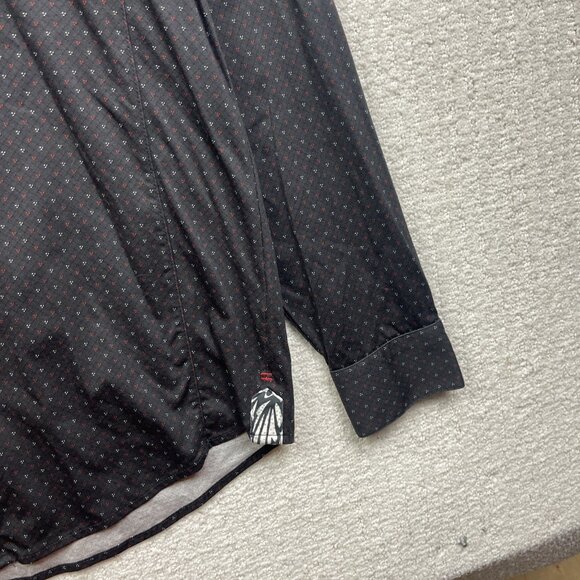 Au Noir Shirt Geo Abstract Men M Black Stretch Long Sleeve Button Down Flip Cuff - Picture 4 of 12